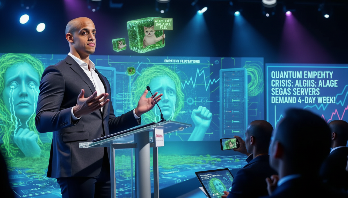 Absurdist corporate scenario - CEO announcing Quantum Empathy Crisis