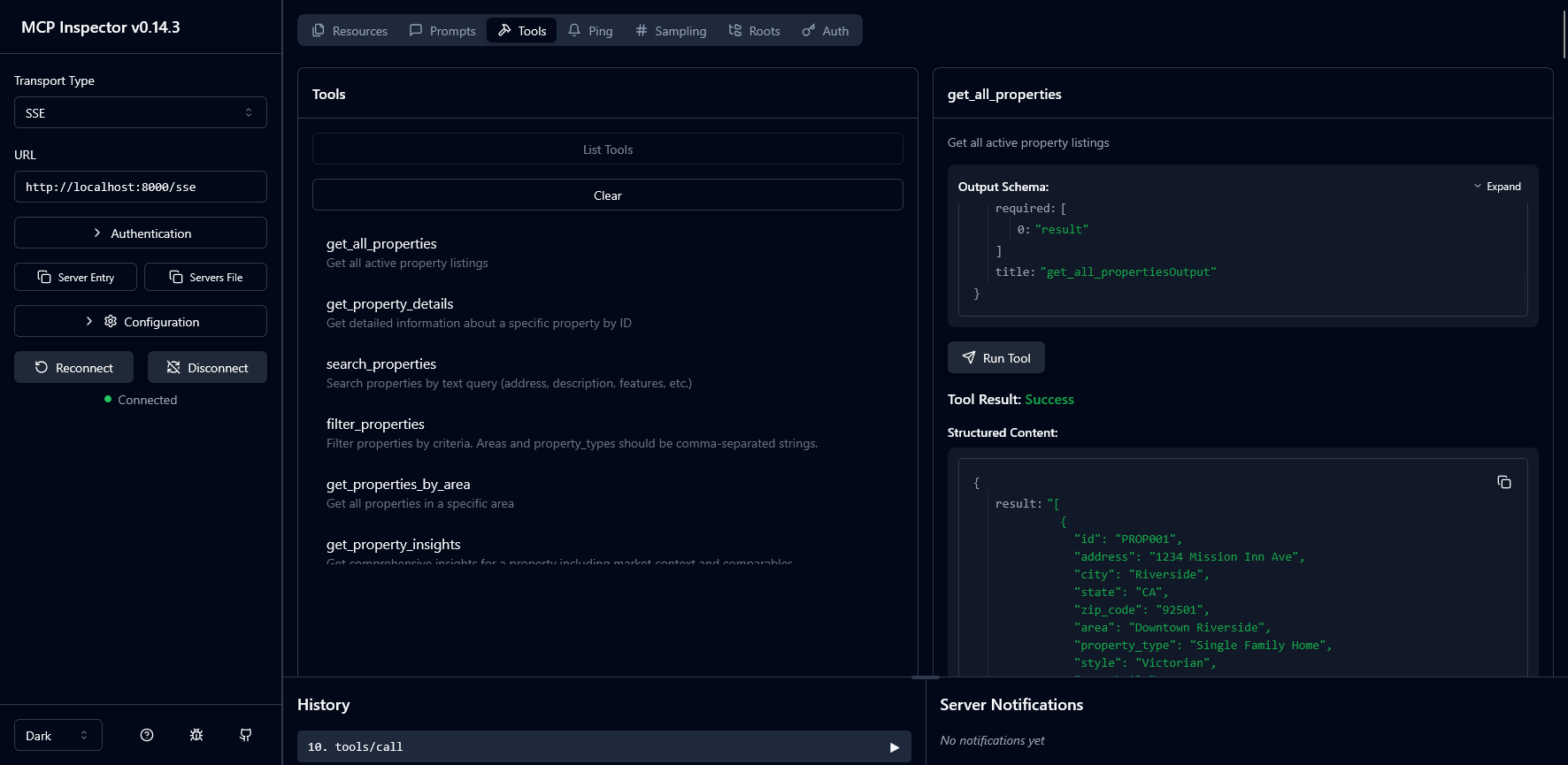 MCP Inspector Tools View